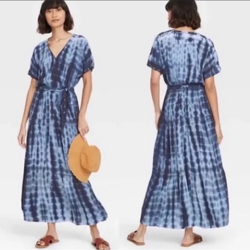 Knox Rose blue Ombré/Tye-Dye Maxi Dress V-Neck Women’s size Small
